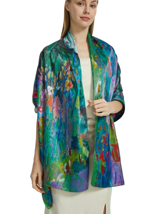 PANTONIGHT Green Scarfs for Women Fashion Long Floral Scarf Lightweight Silk Feeling Head Scarf Printing Shawls Double Sides (2818) - Image 2