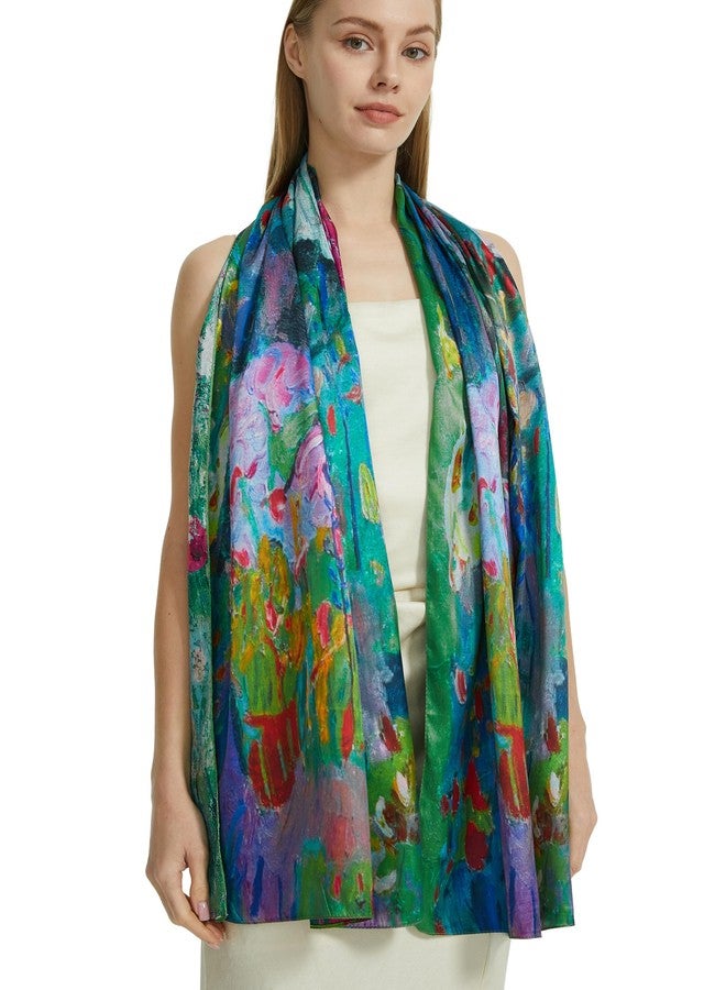 PANTONIGHT Green Scarfs for Women Fashion Long Floral Scarf Lightweight Silk Feeling Head Scarf Printing Shawls Double Sides (2818) - Image 1