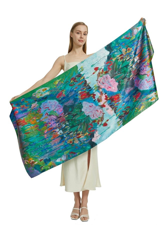 PANTONIGHT Green Scarfs for Women Fashion Long Floral Scarf Lightweight Silk Feeling Head Scarf Printing Shawls Double Sides (2818) - Image 5