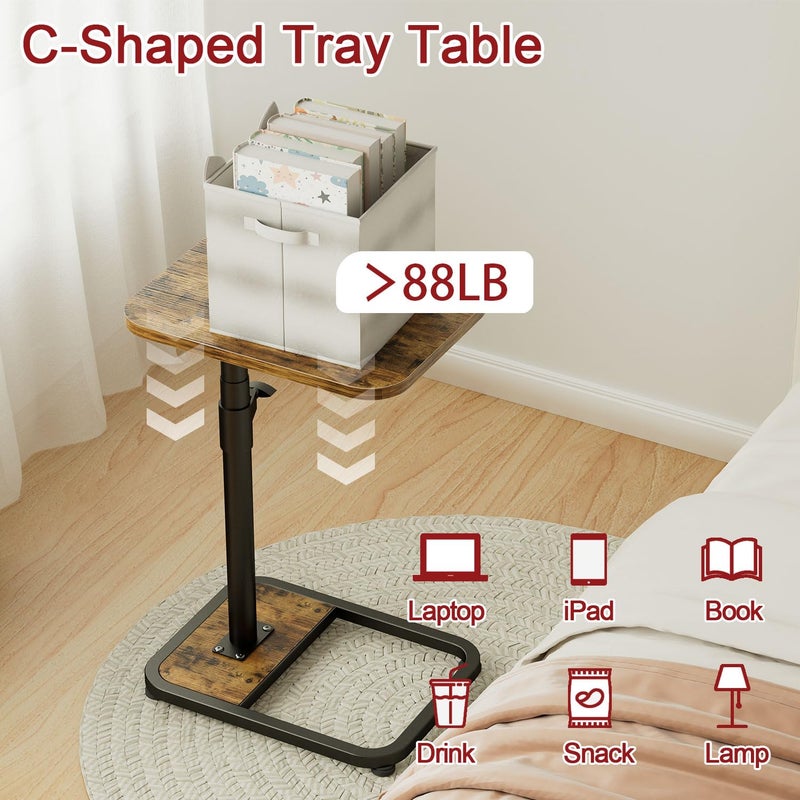 GOYLSER C-Shaped Tables Small Swivel End Table, Height Adjustable Side Tables Living Room, Snack Couch Wooden Tv Trays for Eating On Couch, Rustic Brown - Image 4
