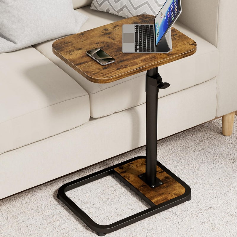 GOYLSER C-Shaped Tables Small Swivel End Table, Height Adjustable Side Tables Living Room, Snack Couch Wooden Tv Trays for Eating On Couch, Rustic Brown - Image 1