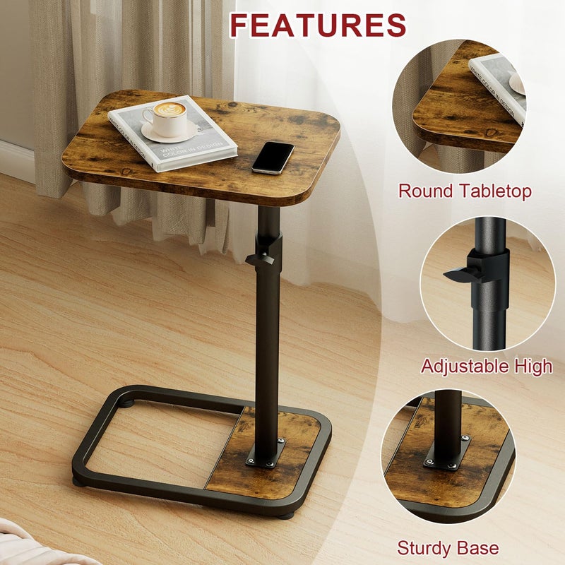 GOYLSER C-Shaped Tables Small Swivel End Table, Height Adjustable Side Tables Living Room, Snack Couch Wooden Tv Trays for Eating On Couch, Rustic Brown - Image 5