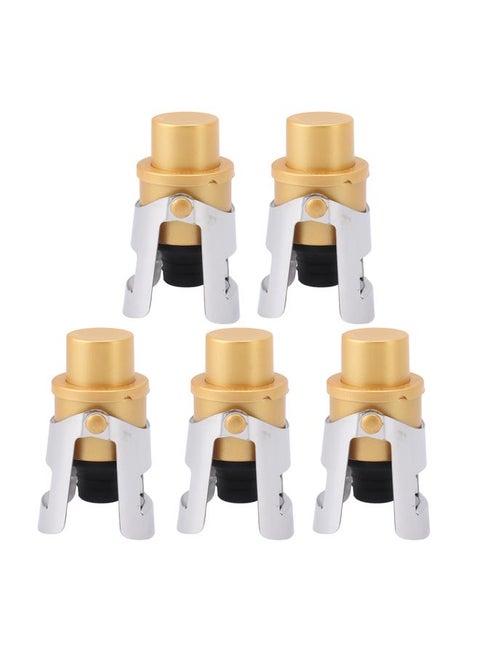 5 Packs Golden Champagne Stopper Stainless Steel Resuable Bottle Sealer Champagne Saver Plug