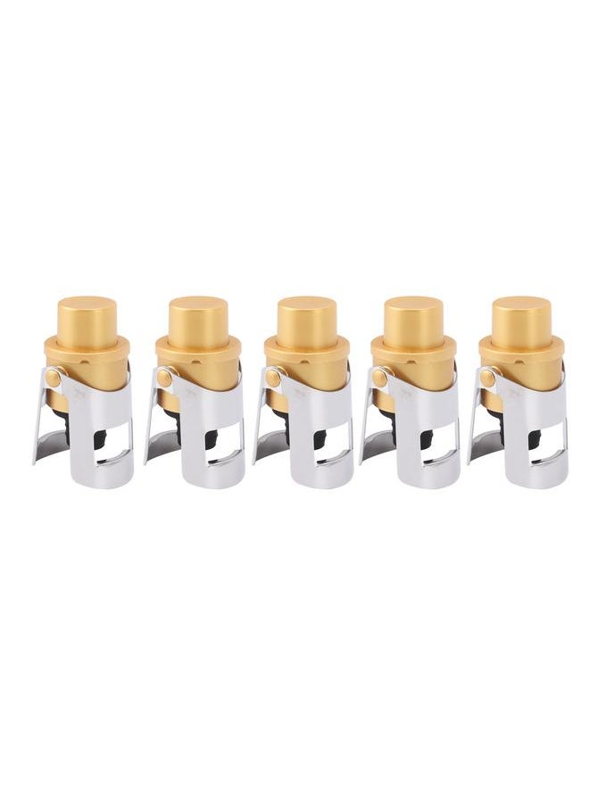 5 Packs Golden Champagne Stopper Stainless Steel Resuable Bottle Sealer Champagne Saver Plug