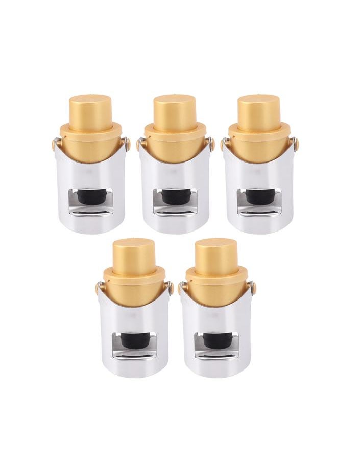 5 Packs Golden Champagne Stopper Stainless Steel Resuable Bottle Sealer Champagne Saver Plug