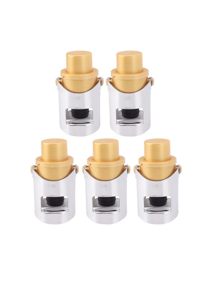 5 Packs Golden Champagne Stopper Stainless Steel Resuable Bottle Sealer Champagne Saver Plug