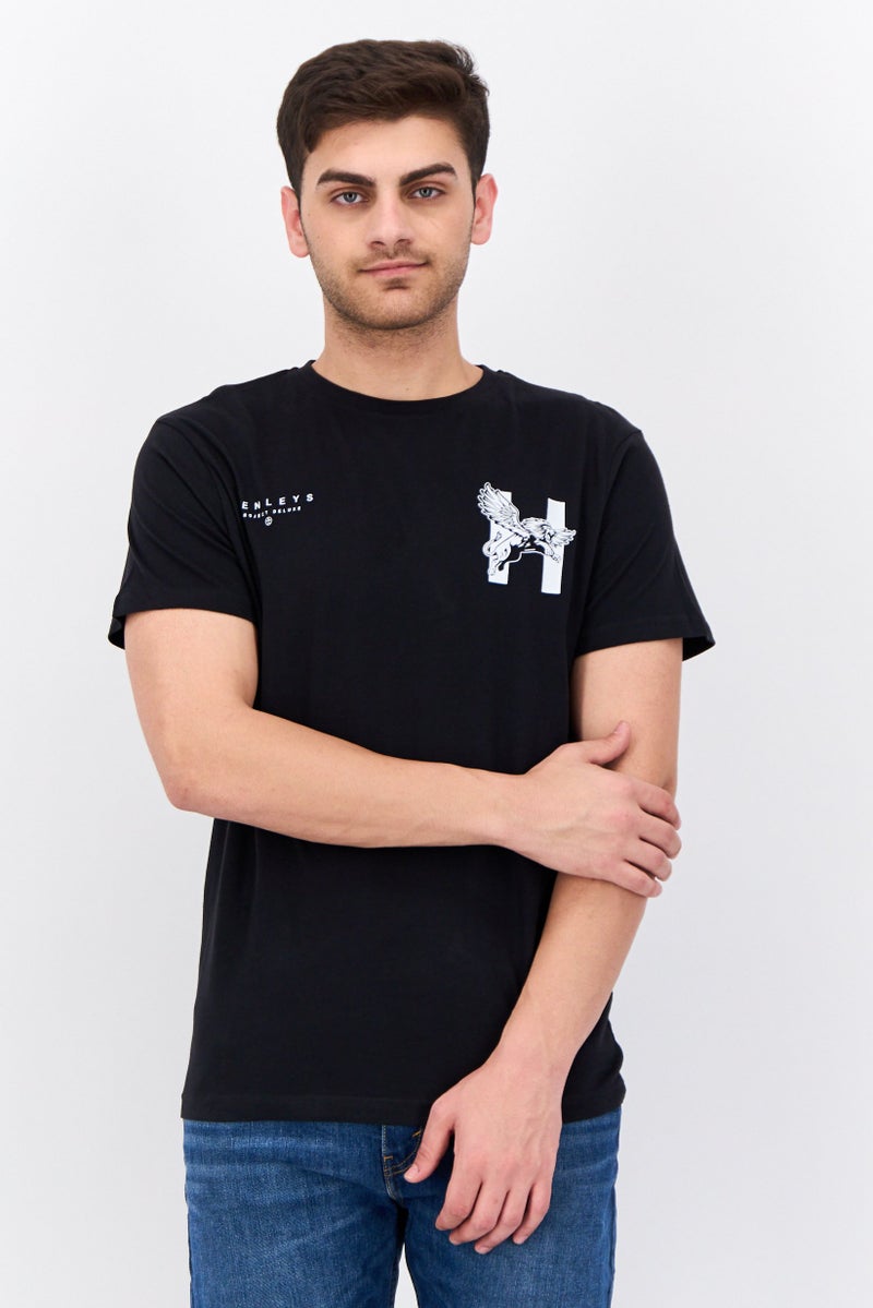 Henleys Men Crew Neck Short Sleeves Brand Logo Kilhen T-Shirt, Black - Image 1
