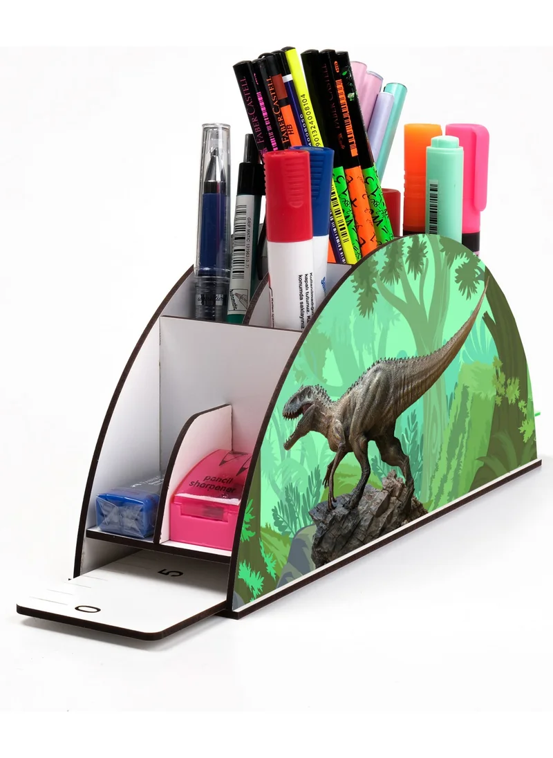 Notpa Wooden Vip Dinosaur Jungle Rainbow Ruler Desktop Pencil Holder Organizer For Kids VIP29