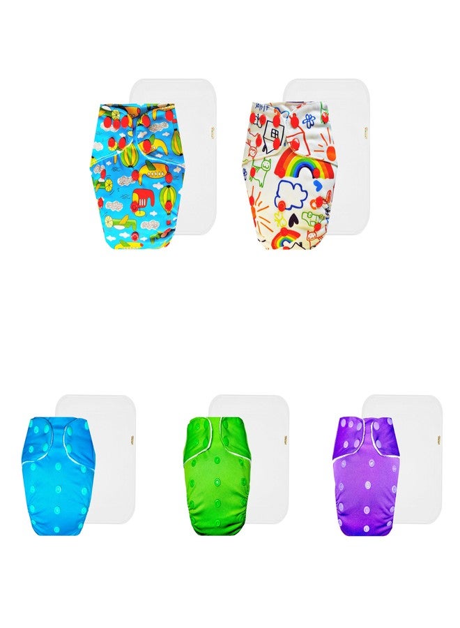 Dumbledo Premium Cloth Diaper with Cotton Insert (Pack of 5) | Soft & Gentle | Leakproof | Easy to Clean | Perfect for Indian Summers | 3 Months - 3 Years | Unisex Baby - Image 1