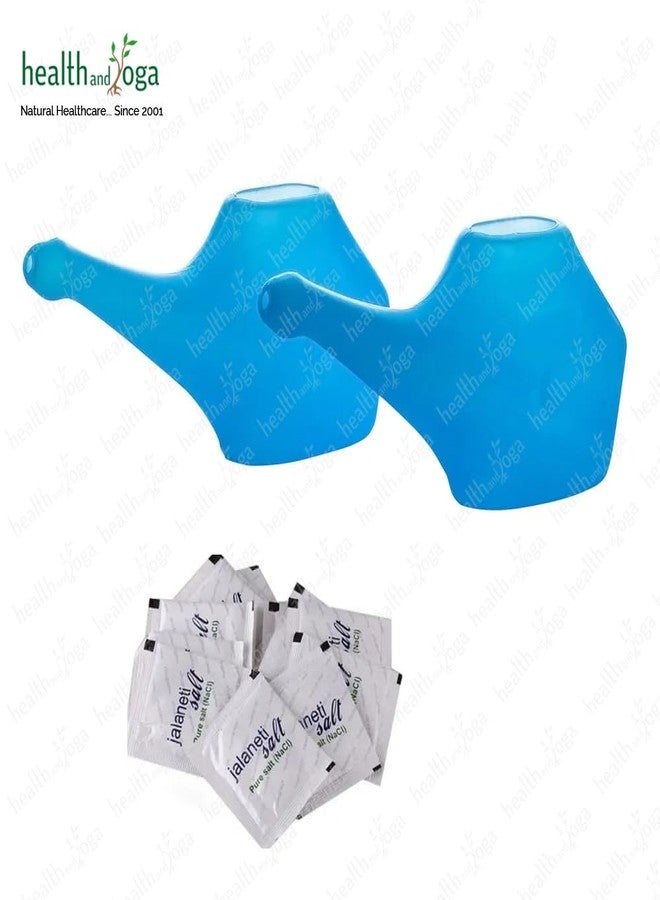 HealthAndYoga® QwikFlo Plastic Neti Pots - (Blue-200 ml, Pack of 2) - HealthAndYoga® Pure Jala Neti Salt Sachets (Pack of 10) - Image 3