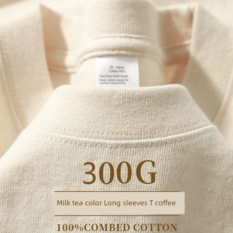 Thick and opaque! Heavyweight 300g pure cotton long-sleeved T-shirt for men and women with solid color student undershirt for autumn and winter - Image 2