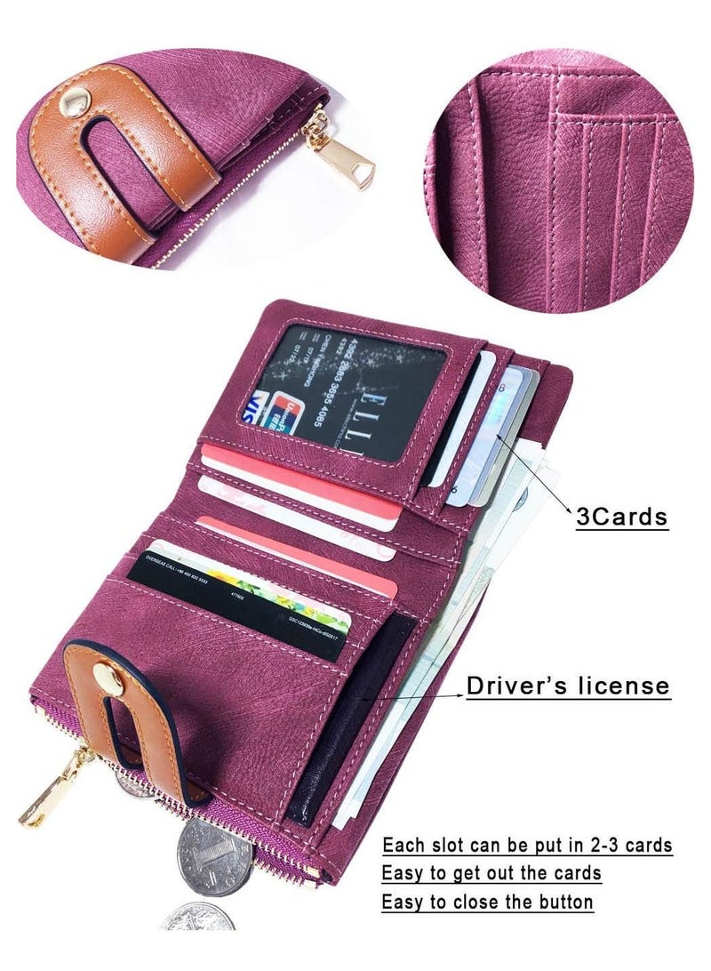 Y&D Wallet, Women's Rfid Small Bifold Leather Wallet Ladies Mini Zipper Coin Purse id card Pocket, Slim Compact Thin (Purple)  - Image 2