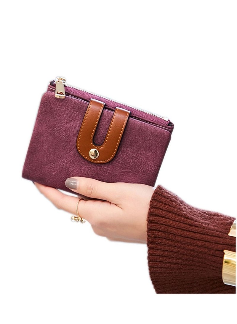 Y&D Wallet, Women's Rfid Small Bifold Leather Wallet Ladies Mini Zipper Coin Purse id card Pocket, Slim Compact Thin (Purple)  - Image 1