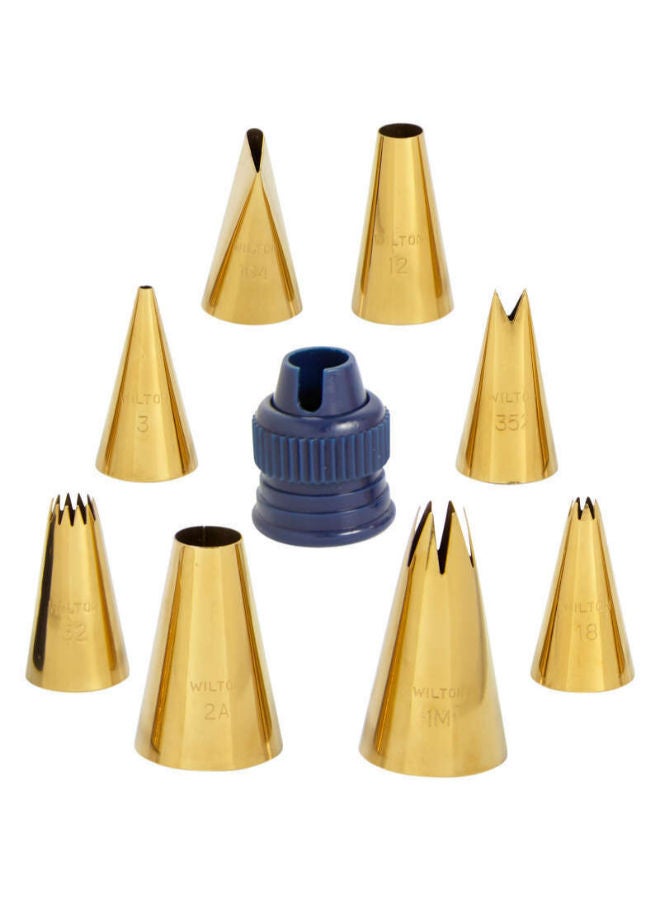 Wilton مجموعة من 17 قطعة من أطراف الأنابيب ولوازم تزيين الكيك باللون الأزرق الداكن والذهبي - Image 3