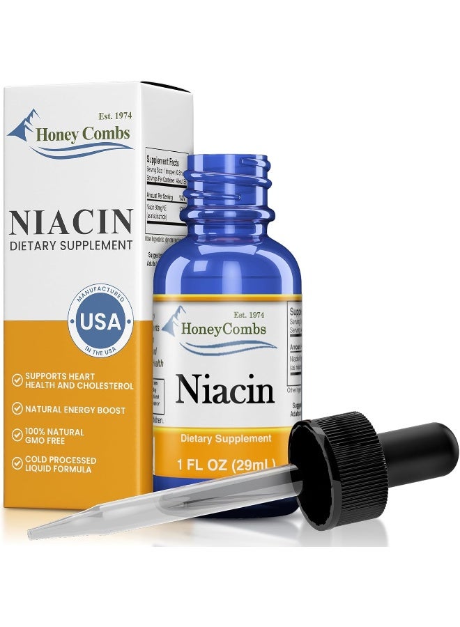 HoneyCombs Vitamin B3-Niacin 80mg Niacin Equivalent Drops – Vitamin B Liquid Niacin Drops – Alcohol-Free, Non-GMO Niacin Supplement 1oz - Image 1