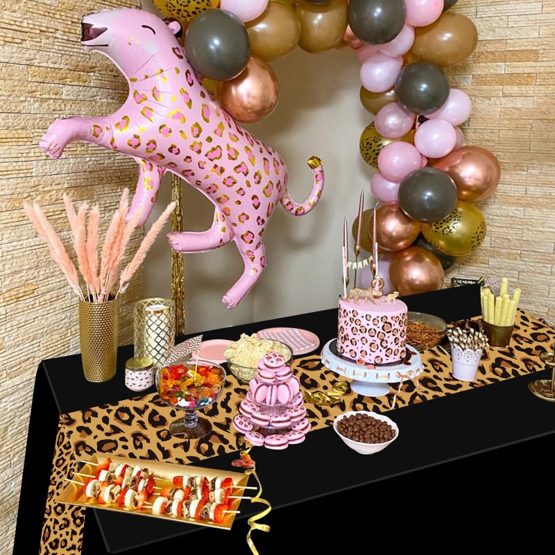 Jectivs 3 Pack Leopard Print Party Tablecloth Decorations,Safari Animal Cheetah Plastic Table Cloth Black Leopard Runner Disposable Rectangle Table Cover for Baby Shower Birthday Party Supplies, 54x108 Inch - Image 5