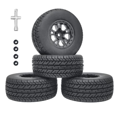 RC Station عجلات وإطارات RC بحجم 12 مم سداسي لعربات 4x4 و2WD Traxxas Slash وArrma Senton، إطارات وعجلات ملصقة مسبقًا لعربات RC قصيرة الحجم 110، OD 425 مع إدخالات فوم 4 قطع لـ Redcat HPI HSP - Image 1