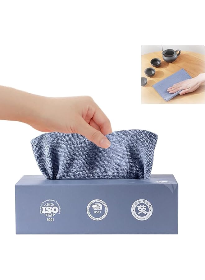 PROMASS مناديل ميكروفايبر قابلة للتصرف 20 ورقة مع صندوق توزيع، قماش تنظيف أزرق قابل لإعادة الاستخدام للمطبخ والمنزل ومسحات السيارات - Image 1