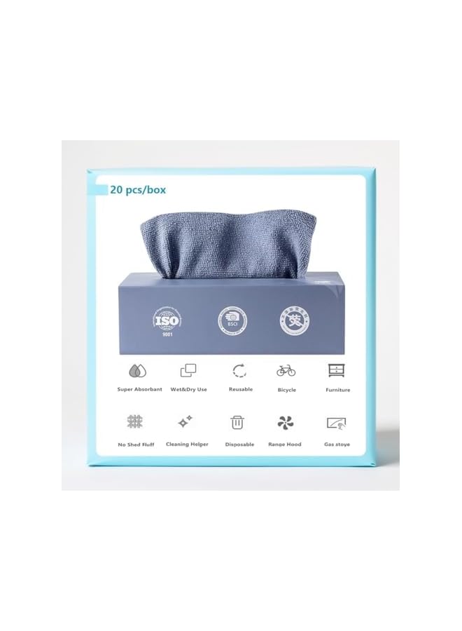 PROMASS مناديل ميكروفايبر قابلة للتصرف 20 ورقة مع صندوق توزيع، قماش تنظيف أزرق قابل لإعادة الاستخدام للمطبخ والمنزل ومسحات السيارات - Image 3