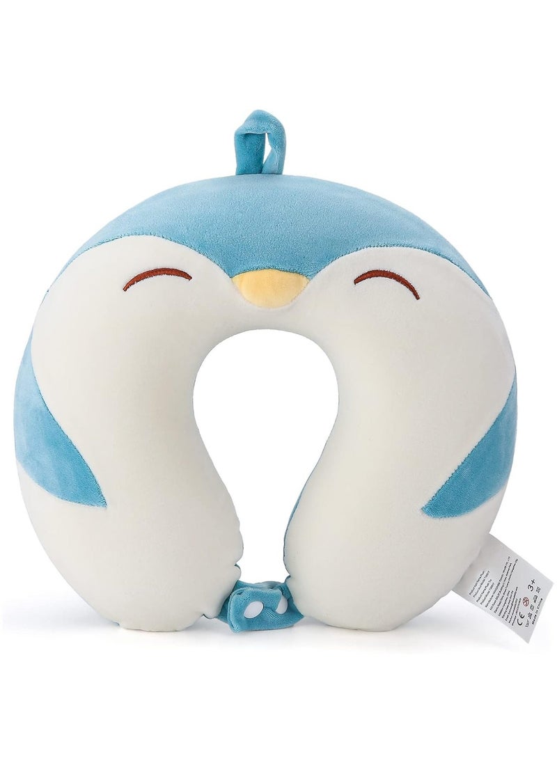 Arabest Cartoon Headrest & Neck Pillow for Kids Boys & Girls, 100% Pure Memory Foam Penguin Travel Pillow, for Airplane Travel, Road Trip - Neck, Chin Support, Stops Head from Falling Forward, Washable  - Image 1