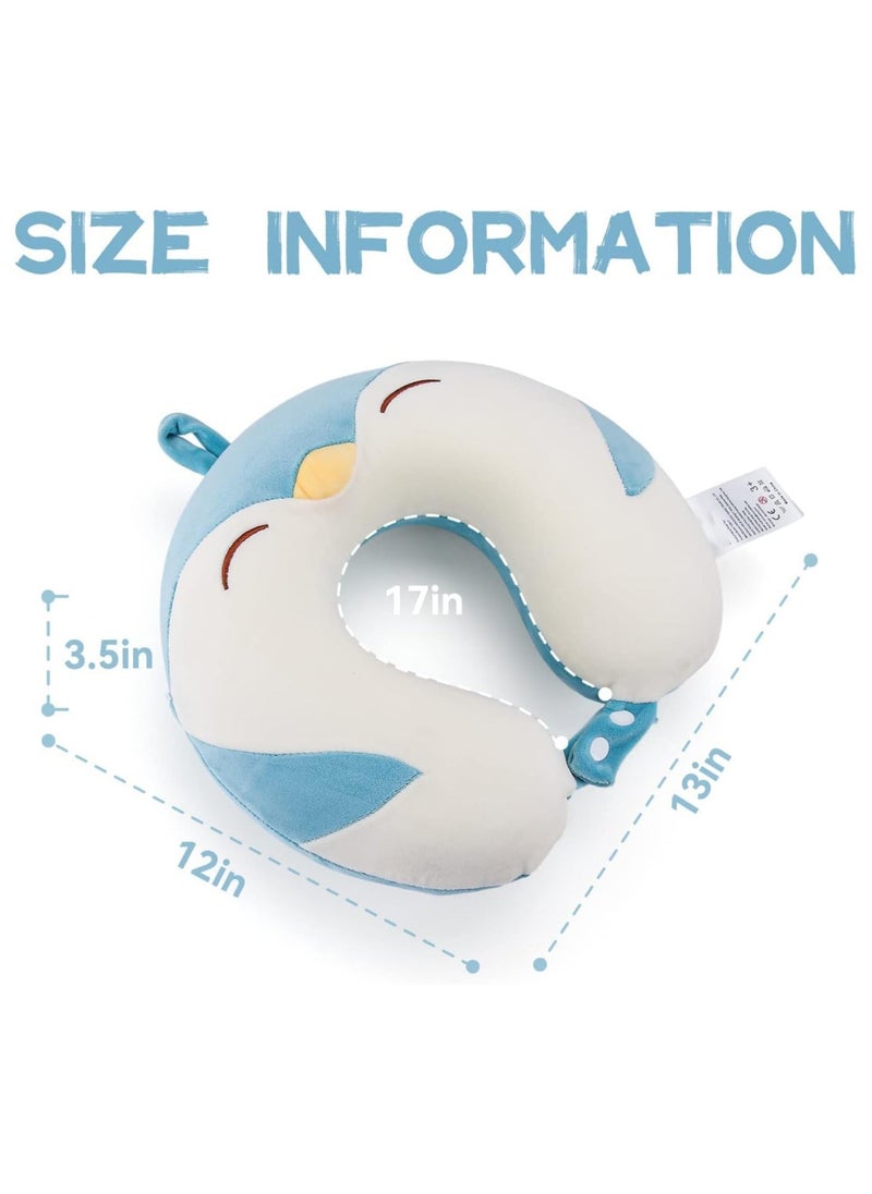 Arabest Cartoon Headrest & Neck Pillow for Kids Boys & Girls, 100% Pure Memory Foam Penguin Travel Pillow, for Airplane Travel, Road Trip - Neck, Chin Support, Stops Head from Falling Forward, Washable  - Image 3