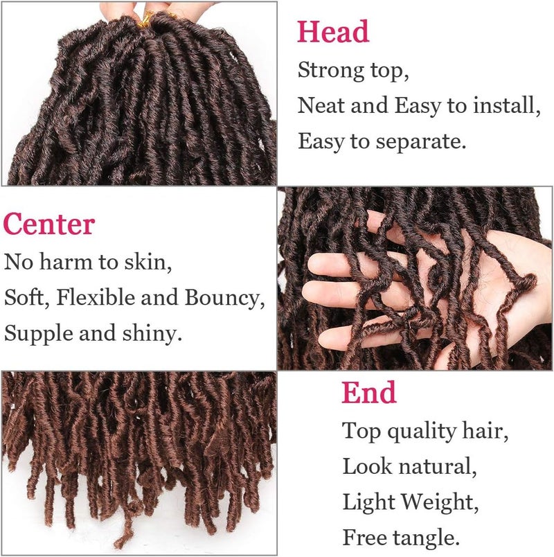 Leeven 108 Strands Short Soft Locs Crochet Hair 12 Inch 6 Packs Ombre Brown Crochet Faux Locs Wavy Dreadlocs Crochet Braids Pre looped Faux Locs Crochet Hair for Black Women T30# - Image 4