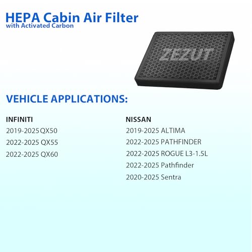 ZEZUT Cabin Air Filter CF12552 Fits Nissan Rogue 2022-2025, Altima 2019-2025, Sentra 2020-2025, Pathfinder 2022-2025, Infiniti QX60 2022-2023, QX50 2019-2025, QX55 2022-2025, Activated Carbon Beads - Image 2