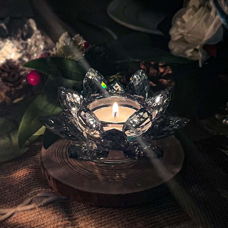 kolnlala Crystal Lotus Flower Tealight Candle Holders/Glass Tea Light Candlestick Decor Decoration for Christmas Home Wedding Party… (Blue 1pc) - Image 2