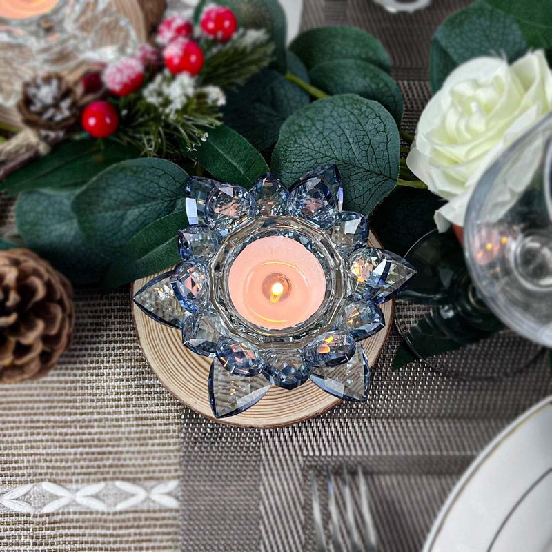 kolnlala Crystal Lotus Flower Tealight Candle Holders/Glass Tea Light Candlestick Decor Decoration for Christmas Home Wedding Party… (Blue 1pc) - Image 3