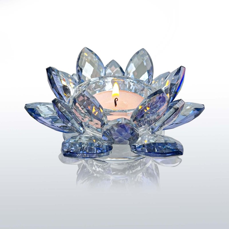 kolnlala Crystal Lotus Flower Tealight Candle Holders/Glass Tea Light Candlestick Decor Decoration for Christmas Home Wedding Party… (Blue 1pc) - Image 1