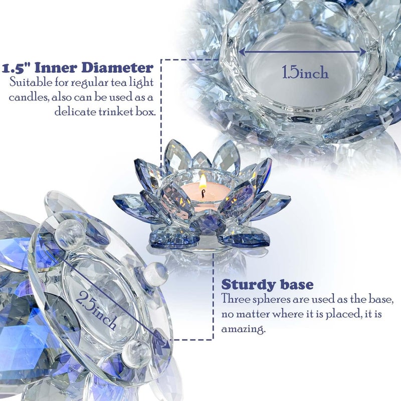 kolnlala Crystal Lotus Flower Tealight Candle Holders/Glass Tea Light Candlestick Decor Decoration for Christmas Home Wedding Party… (Blue 1pc) - Image 4