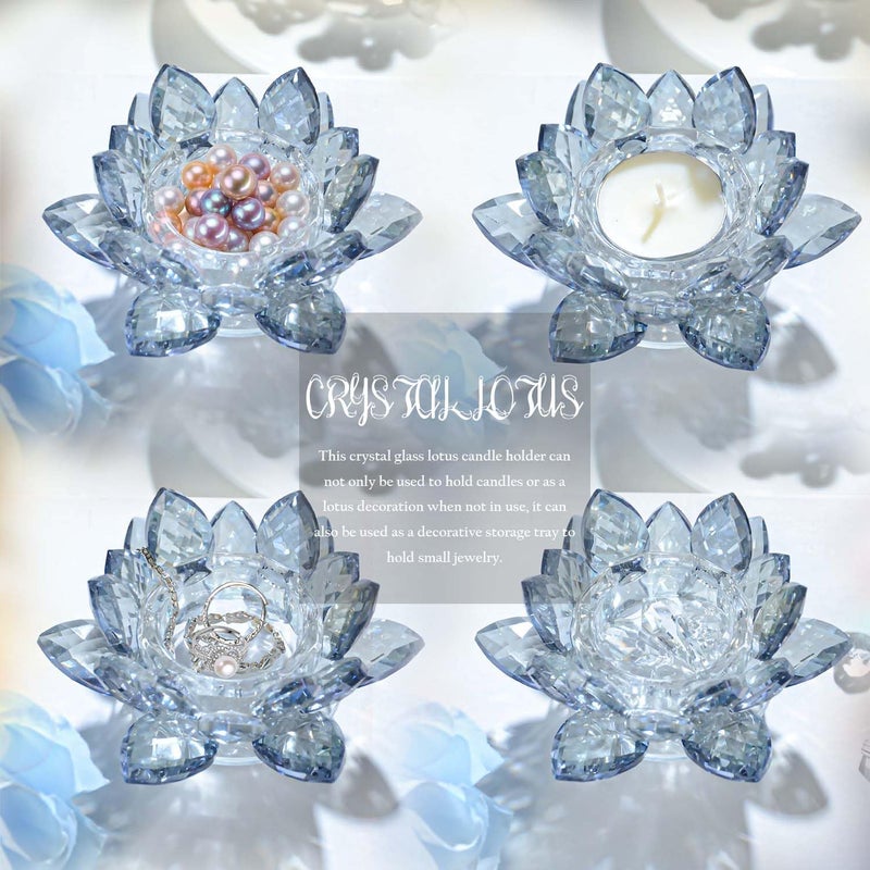 kolnlala Crystal Lotus Flower Tealight Candle Holders/Glass Tea Light Candlestick Decor Decoration for Christmas Home Wedding Party… (Blue 1pc) - Image 5