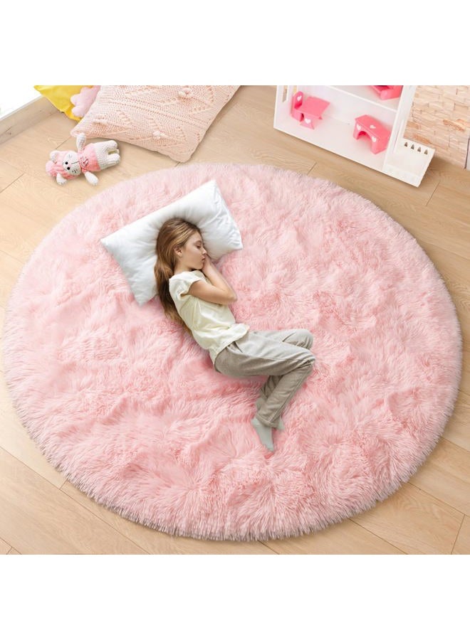 Junovo Round Fluffy Soft Area Rugs for Kids Room Children Room Girls Room Nursery,4 Feet,4-Feet,Pink - Image 1