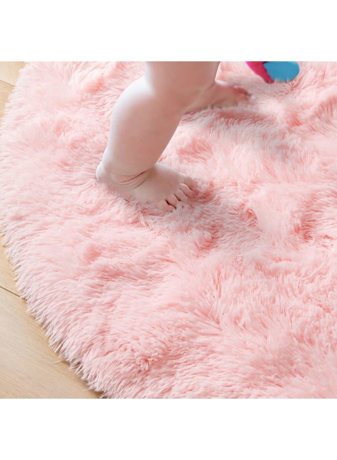 Junovo Round Fluffy Soft Area Rugs for Kids Room Children Room Girls Room Nursery,4 Feet,4-Feet,Pink - Image 5