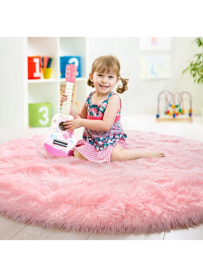 Junovo Round Fluffy Soft Area Rugs for Kids Room Children Room Girls Room Nursery,4 Feet,4-Feet,Pink - Image 4