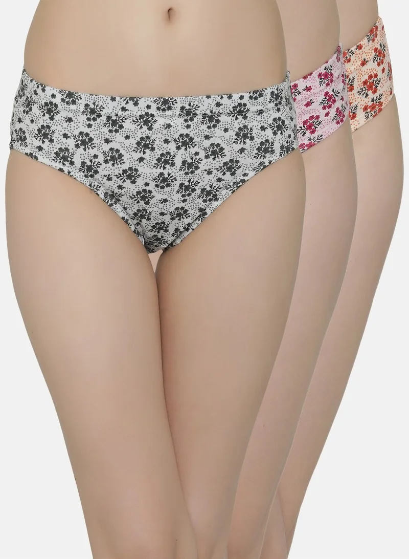 كلوفيا Clovia Pack of 3 Mid Waist Floral Print Hipster Panties with Inner Elastic - Cotton