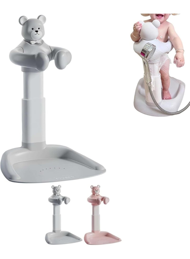 حامل استحمام الطفل قابل للتعديل مع قاعدة مضادة للانزلاق، دعم حمام دب قابل للعناق، مساعد حمام محمول للرضع والاطفال الصغار - سهل الاستخدام، مساعد حمام متين للاطفال من 8 الى 36 شهر (رمادي) - Image 2
