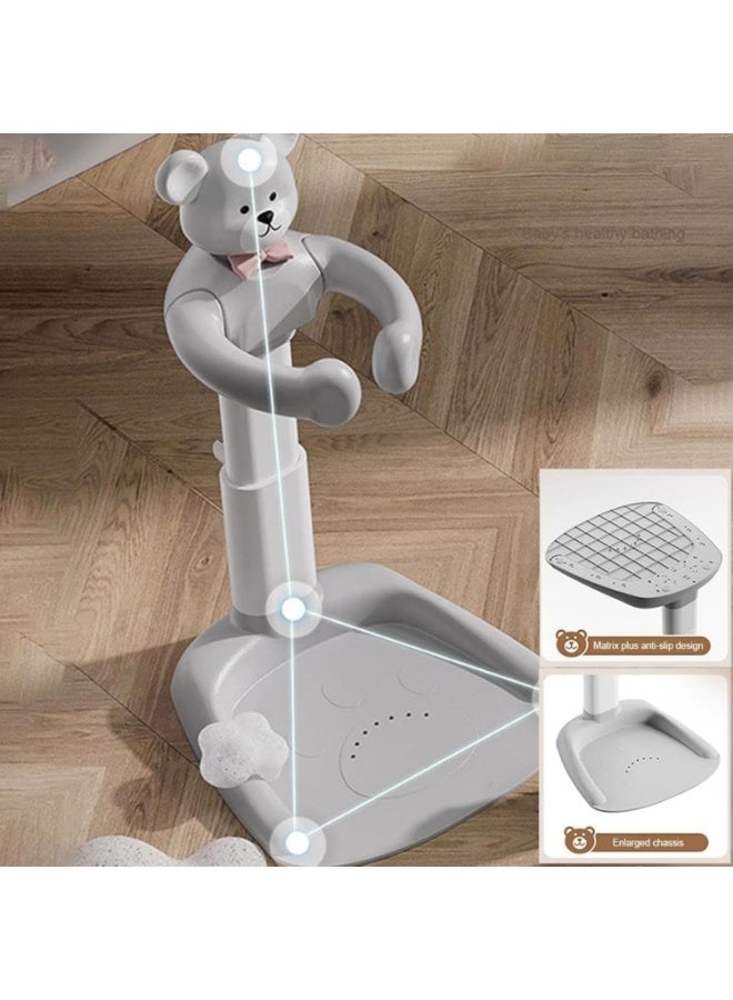 حامل استحمام الطفل قابل للتعديل مع قاعدة مضادة للانزلاق، دعم حمام دب قابل للعناق، مساعد حمام محمول للرضع والاطفال الصغار - سهل الاستخدام، مساعد حمام متين للاطفال من 8 الى 36 شهر (رمادي) - Image 4