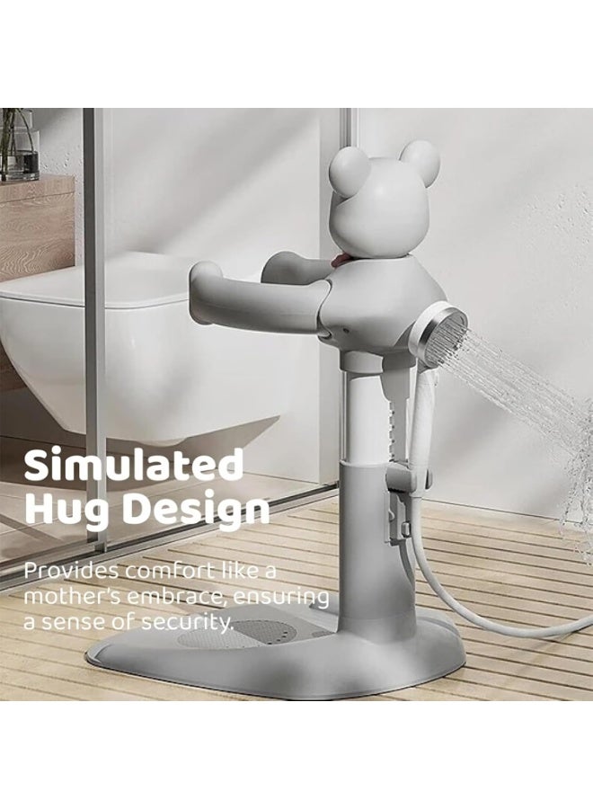 حامل استحمام الطفل قابل للتعديل مع قاعدة مضادة للانزلاق، دعم حمام دب قابل للعناق، مساعد حمام محمول للرضع والاطفال الصغار - سهل الاستخدام، مساعد حمام متين للاطفال من 8 الى 36 شهر (رمادي) - Image 5