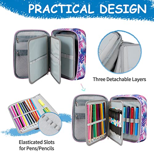 VASCHY Large Pencil Case Bag, Art Supply Marker Organizer Big Pen Pouch with Detachable Layers Slots Multiple Zipper Pockets for Kids Adults School Office Purple - Image 3