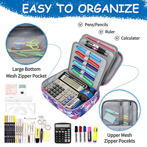 VASCHY Large Pencil Case Bag, Art Supply Marker Organizer Big Pen Pouch with Detachable Layers Slots Multiple Zipper Pockets for Kids Adults School Office Purple - Image 4