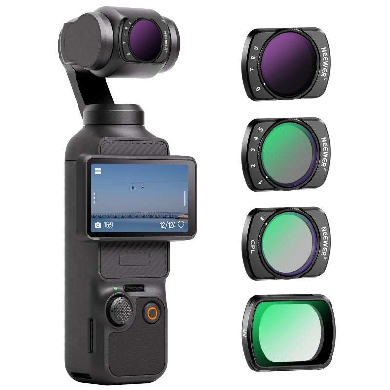 Neewer NEEWER Magnetic Variable ND&UV&CPL Filter Set Compatible with DJI OSMO Pocket 3 Creator Combo Accessories, Action Camera 4 Pack UV CPL ND2-32(1-5 Stop) ND64-512(6-9 Stop) Neutral Density Filters  - Image 1