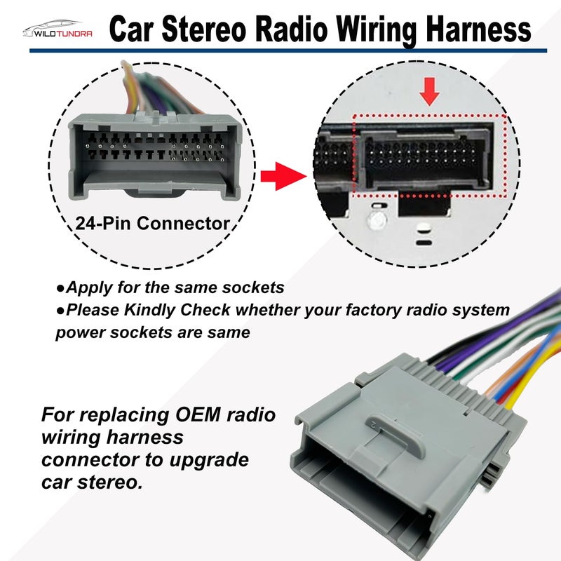 WildTundra Radio Wiring Harness for Chevy 2003-2012 GMC 2002-2012 Buick 2004-2009 24Pin Car Stereo Harness Adapter with Antenna Car Radio Stereo Harness Install Kit for Colorado Envoy Terraza Hummer Impala - Image 3