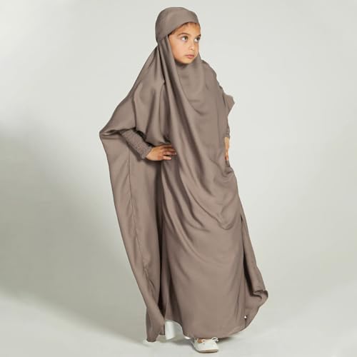 ODIZLI Ramadan Muslim Dress For Kids Girls Abayas Arabic Dress For Girl Muslim Prayer Robes Long Sleeve Hijab Dress Floor Length Kaftan Jilbab Arabian Islamic Muslim Girls Eid Dresses Gray Kids 67 Years - Image 3