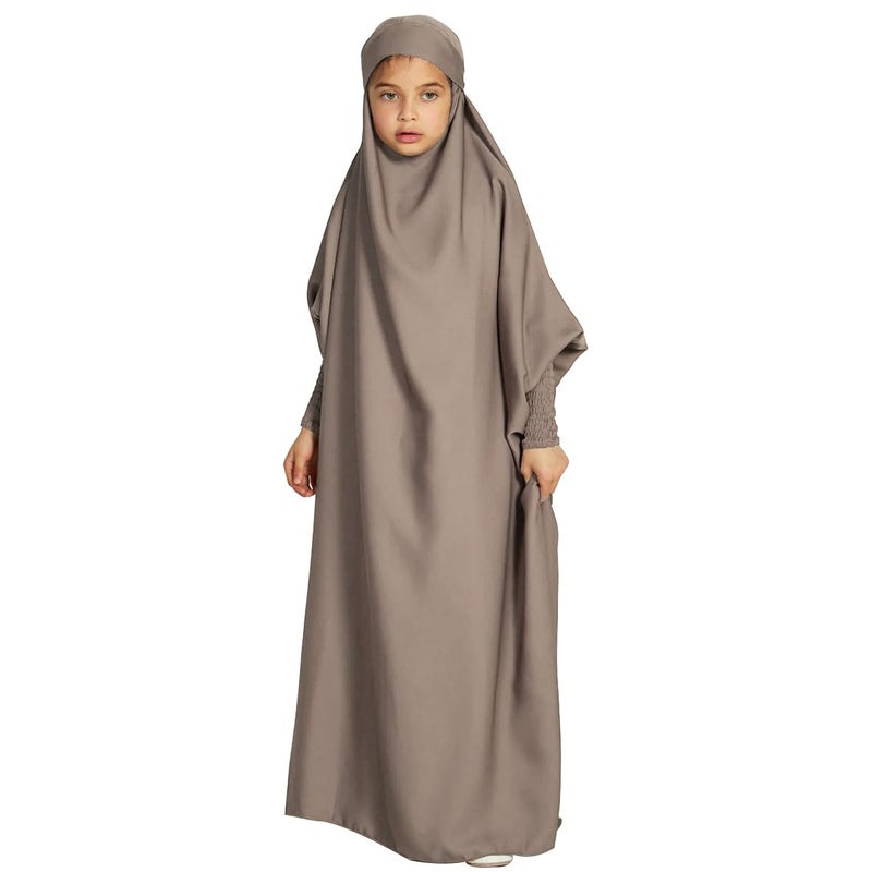 ODIZLI Ramadan Muslim Dress For Kids Girls Abayas Arabic Dress For Girl Muslim Prayer Robes Long Sleeve Hijab Dress Floor Length Kaftan Jilbab Arabian Islamic Muslim Girls Eid Dresses Gray Kids 67 Years - Image 2