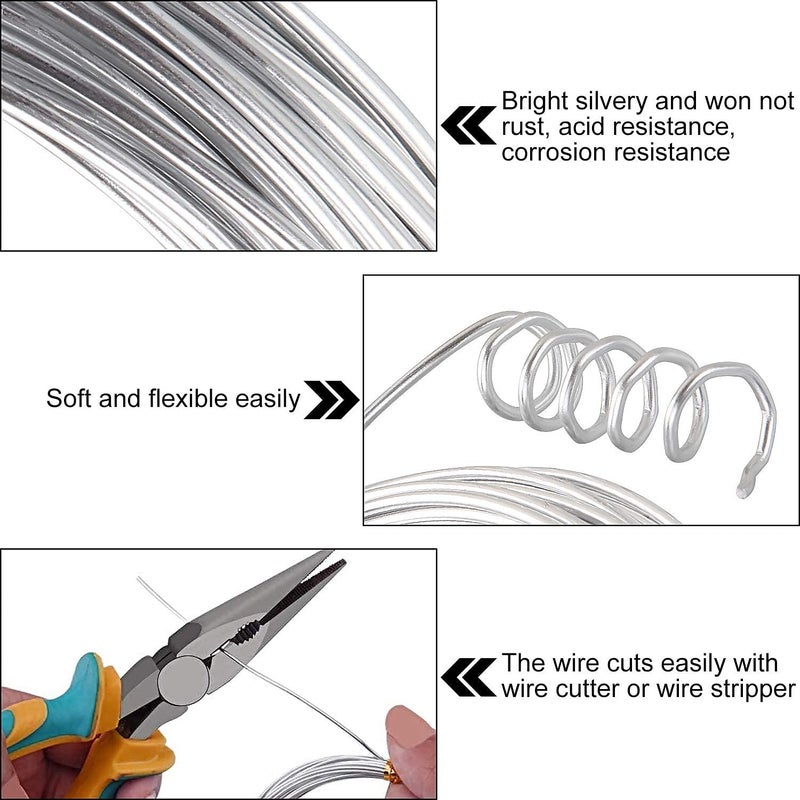 AConnet 4 Pack 14 Gauge Aluminum Wire 131.2 Feet, Silver Aluminum Wire 2mm, Craft Armature Wires, Bendable Metal Wires for Making Beading Jewelry Craft Dolls Skeleton DIY Crafts (32.8 Per Roll) - Image 5