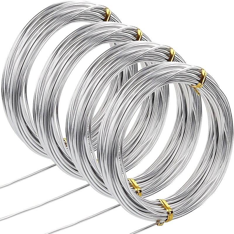 AConnet 4 Pack 14 Gauge Aluminum Wire 131.2 Feet, Silver Aluminum Wire 2mm, Craft Armature Wires, Bendable Metal Wires for Making Beading Jewelry Craft Dolls Skeleton DIY Crafts (32.8 Per Roll) - Image 1