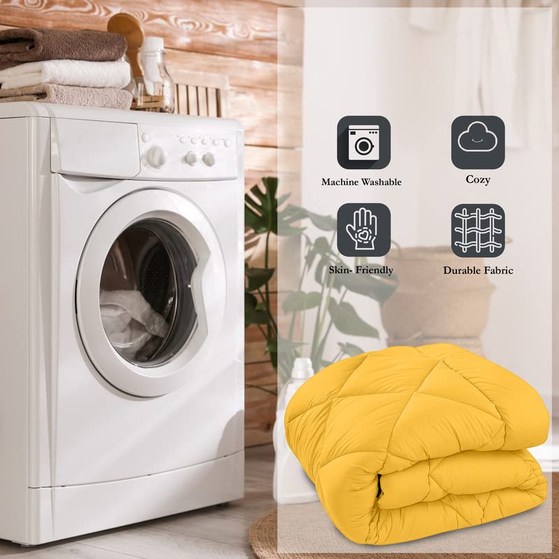 CHICERY Microfiber Reversible Solid Extra Comfort & Soft Comforter||Blanket Double Bed 250 GSM Ultra Soft Comforter for Winter-Yellow Grey-Pack of 1 - Image 4