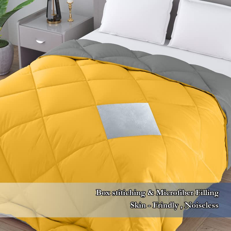 CHICERY Microfiber Reversible Solid Extra Comfort & Soft Comforter||Blanket Double Bed 250 GSM Ultra Soft Comforter for Winter-Yellow Grey-Pack of 1 - Image 3