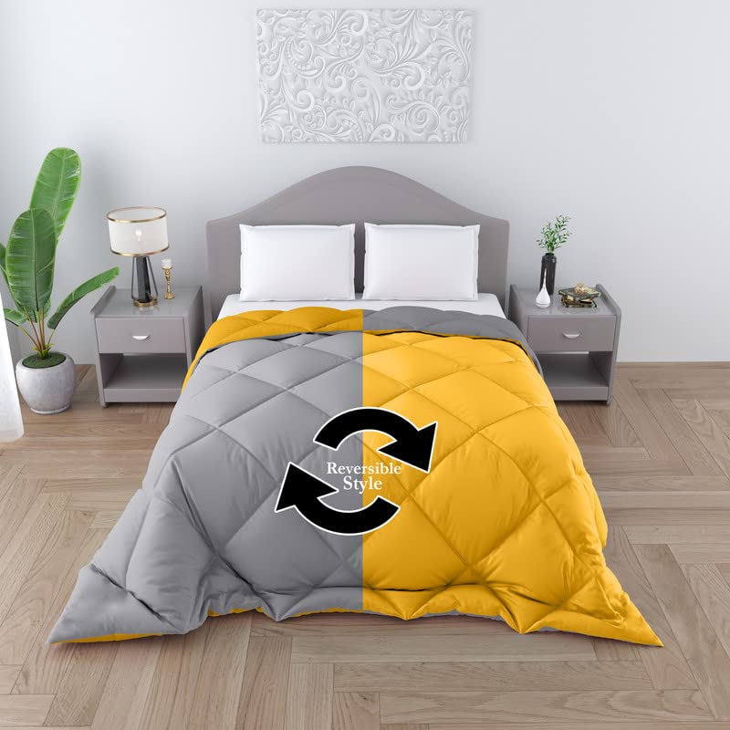 CHICERY Microfiber Reversible Solid Extra Comfort & Soft Comforter||Blanket Double Bed 250 GSM Ultra Soft Comforter for Winter-Yellow Grey-Pack of 1 - Image 1